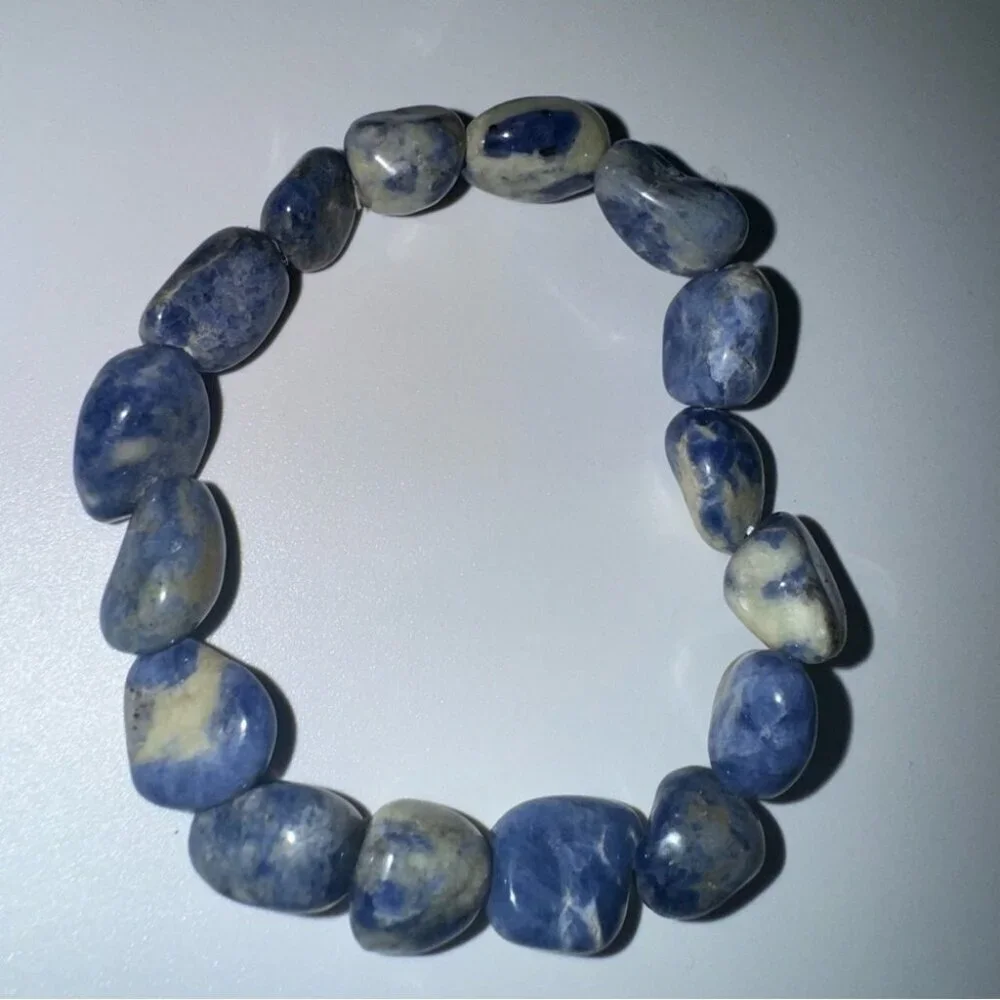 Sodalite bracelet healing crystals stretchy blue rock crystal geode natural boho